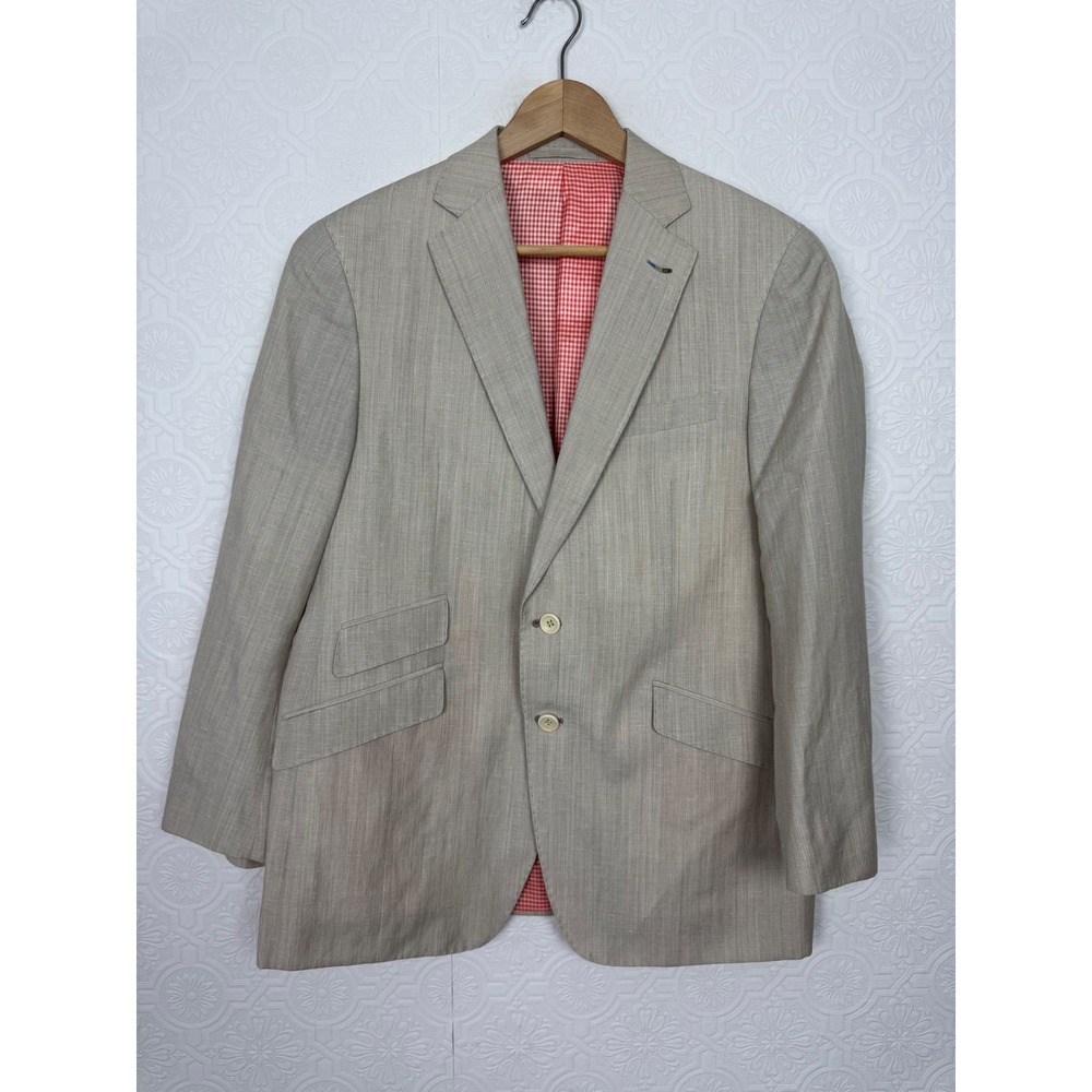 Custom Made Beige Linen Wool‎ Sport Coat Blazer Suit Jacket 42 Short Tailored